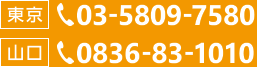 東京 電話番号03-5809-7580 / 山口 電話番号0836-83-1010